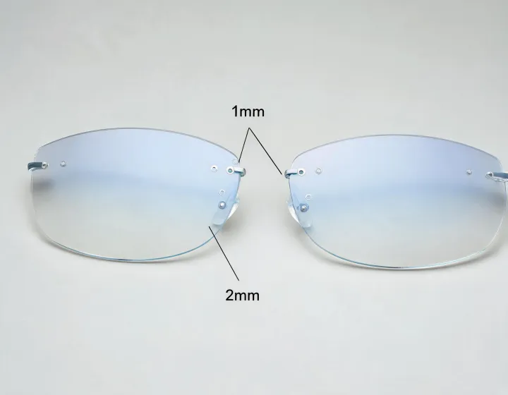 Rimless photochromic glasses size and marking check illustration